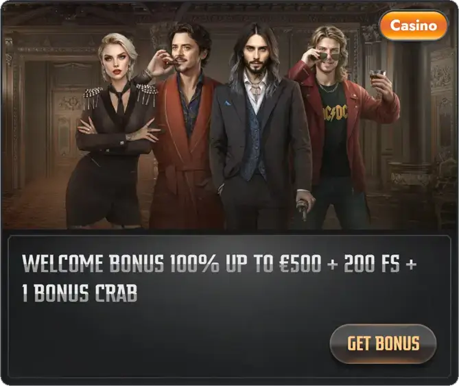 Welcome Bonus 100% up to €500 + 200 FS + 1 Bonus Crab